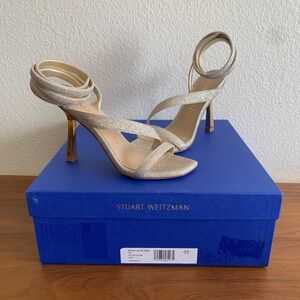Stuart Weitzman Beatrix Metallic Glitter Ankle Wrap Sandal Size 6 US/36.5 EU